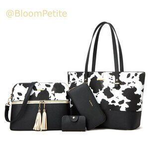 Faux Leather Satchel Handbag Set with Tote and Wallet